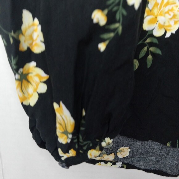 Old Navy XXL Top Black Yellow Floral Print Popover Shirt - Picture 6 of 13